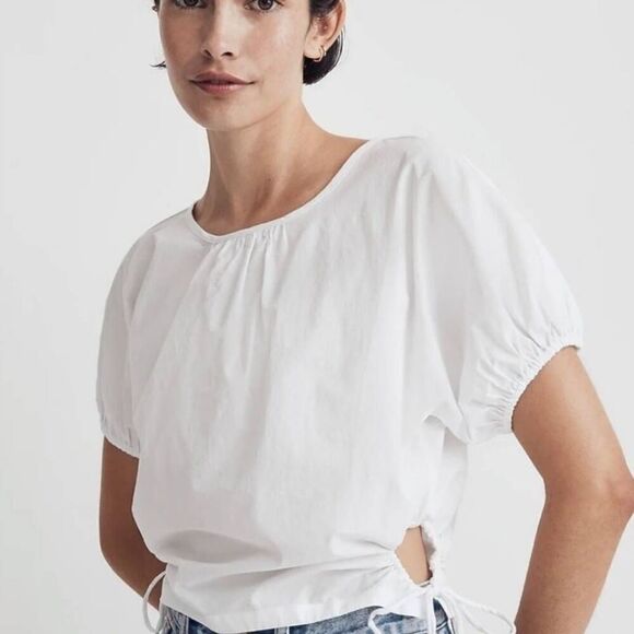 Madewell Tops - Madewell Jewel Poplin Puff Sleeve Cutout Crop Top Blouse Sz XS NWT